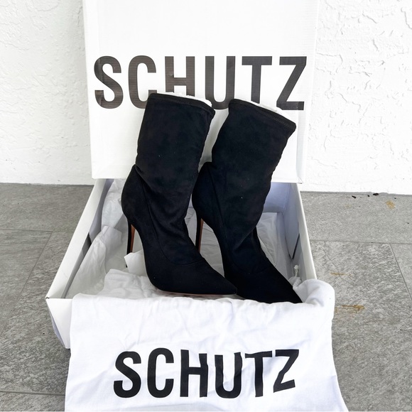 Schutz Mislane Sock Stiletto Booties in Black Suede Womens Size 6.5 - Picture 2 of 8